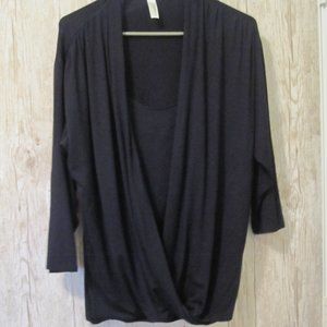 Loveappella  Faux Wrap Top Black 3/4 sleeve sz M